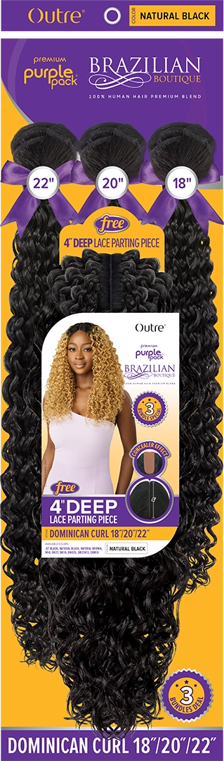 Outre Premium Human Hair Weave Blend - Dominican Curl 18" 20" 22" + 4" Deep Lace Parting Piece 