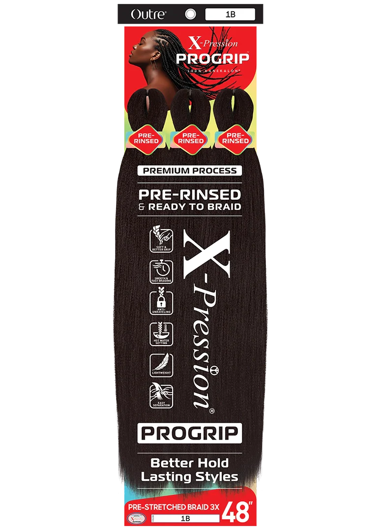 Outre X-Pression ProGrip Pre-Stretched Braid 48" (3X Value Pack) – 100% Kanekalon Synthetic Braiding Hair