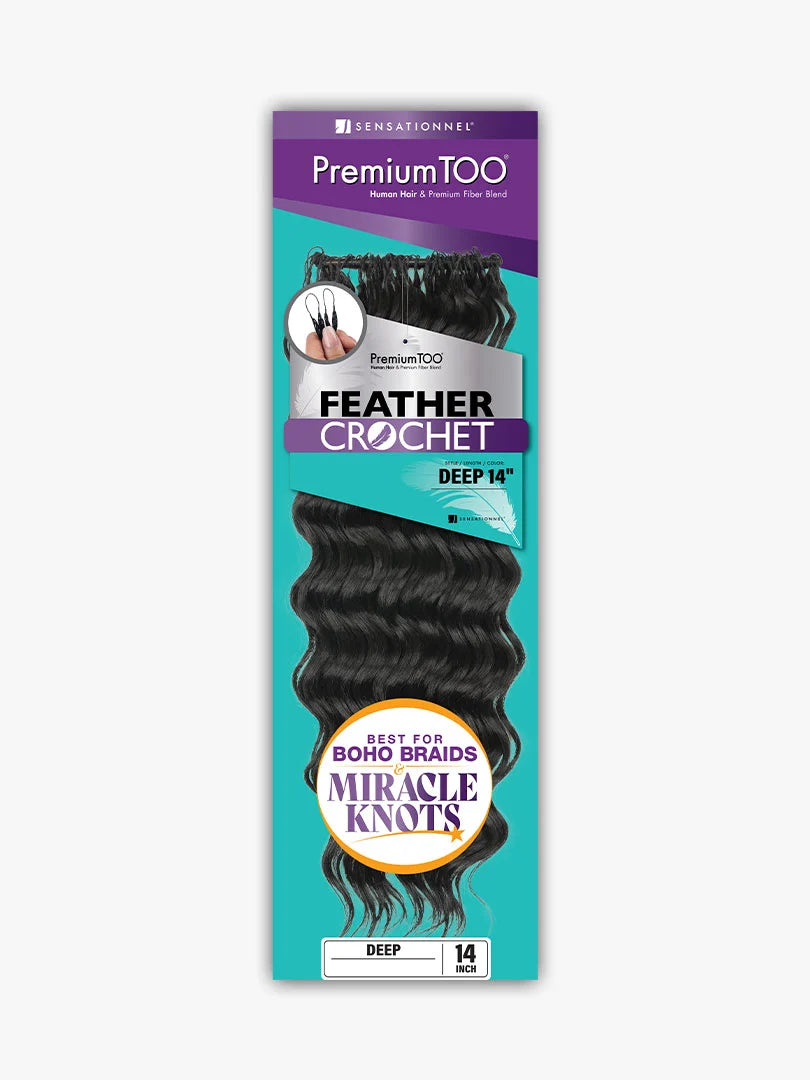 Sensationnel Premium Too Feather Crochet Deep Wave 14 Inch Human Hair Blend Braiding Hair - Elevate Styles