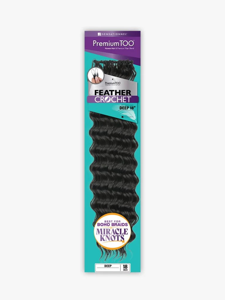 Sensationnel Premium Too Feather Crochet Deep Wave 18 Inch Human Hair Blend Braiding Hair - Elevate Styles