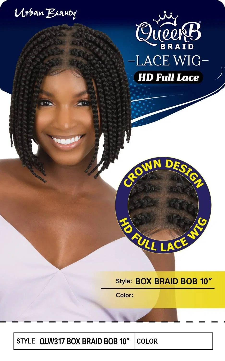 Urban Beauty Queen B HD Full Lace Box Braid Bob Wig 10" QLW317