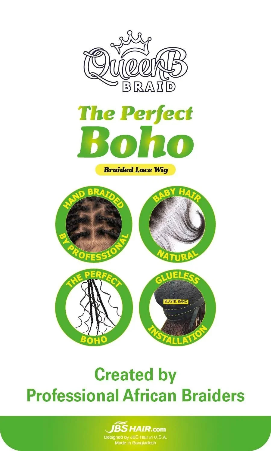 Queen B The Perfect Boho Braided Lace Wig QLW403 BOHO DEEP_COLOR 1B