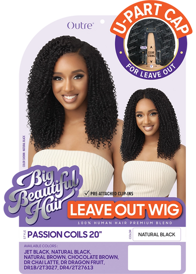 Outre Big Beautiful Hair Human Blend Leave Out U Part Wig Passion Coils 20" - Elevate Styles
