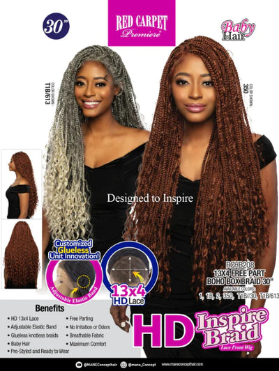 Mane Concept HD Inspire 4x4 Free Part Braid Lace Front Wig - BOHO BOX BRAID 30"" RCHB208 - Elevate Styles
