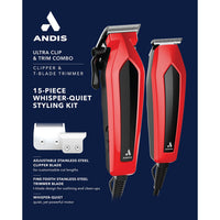 Thumbnail for Andis Ultra Clip & Trim Combo Clipper & T-Blade Trimmer 15-Piece Whisper-Quiet Styling Kit - Elevate Styles