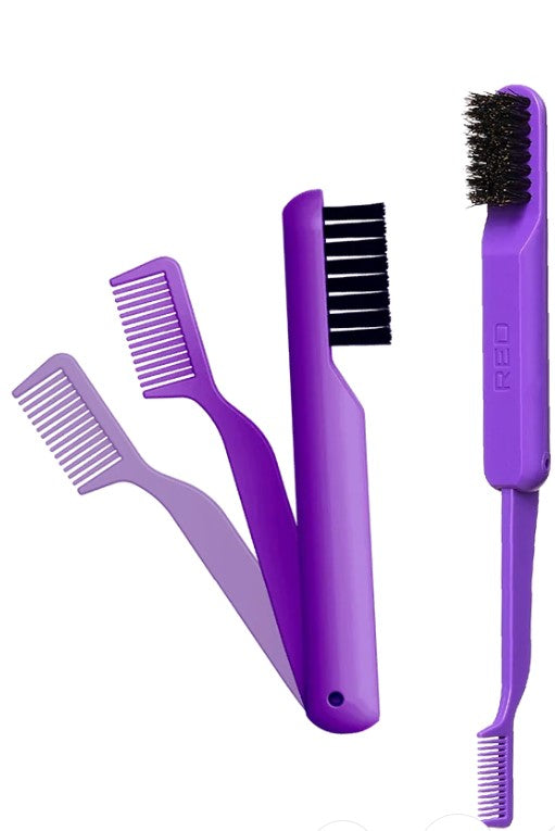 RED by Kiss 2 in 1 Foldable Comb and Edge Brush with Soft Boar Bristles Purple HH118 - Elevate Styles