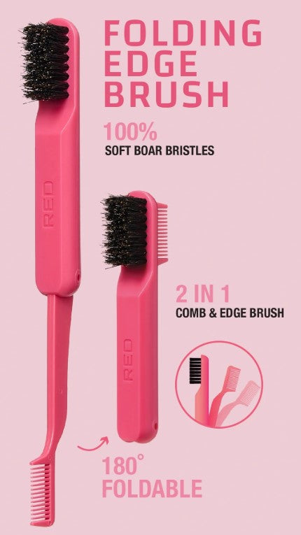 RED by Kiss 2 in 1 Foldable Comb and Edge Brush with Soft Boar Bristles Random Color - Elevate Styles