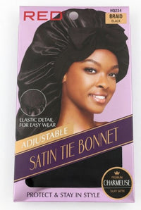 Thumbnail for Red Premium Satin Tie Bonnet Adjustable Charmeuse Braid Black HQ234 - Elevate Styles