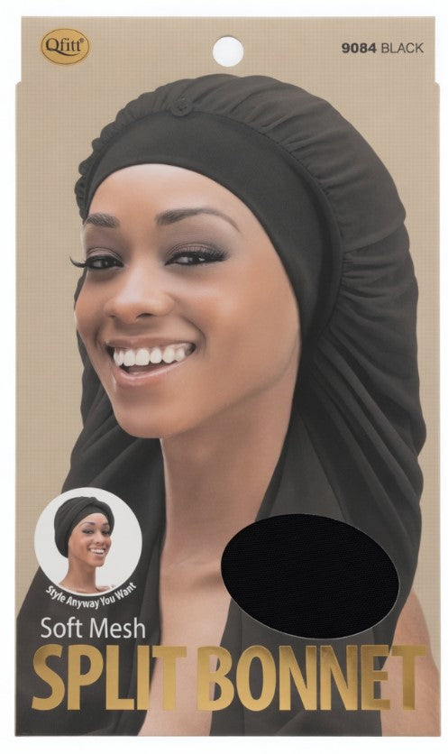 Qfitt Soft Mesh Split Bonnet (Model #9084) - Black - Elevate Styles
