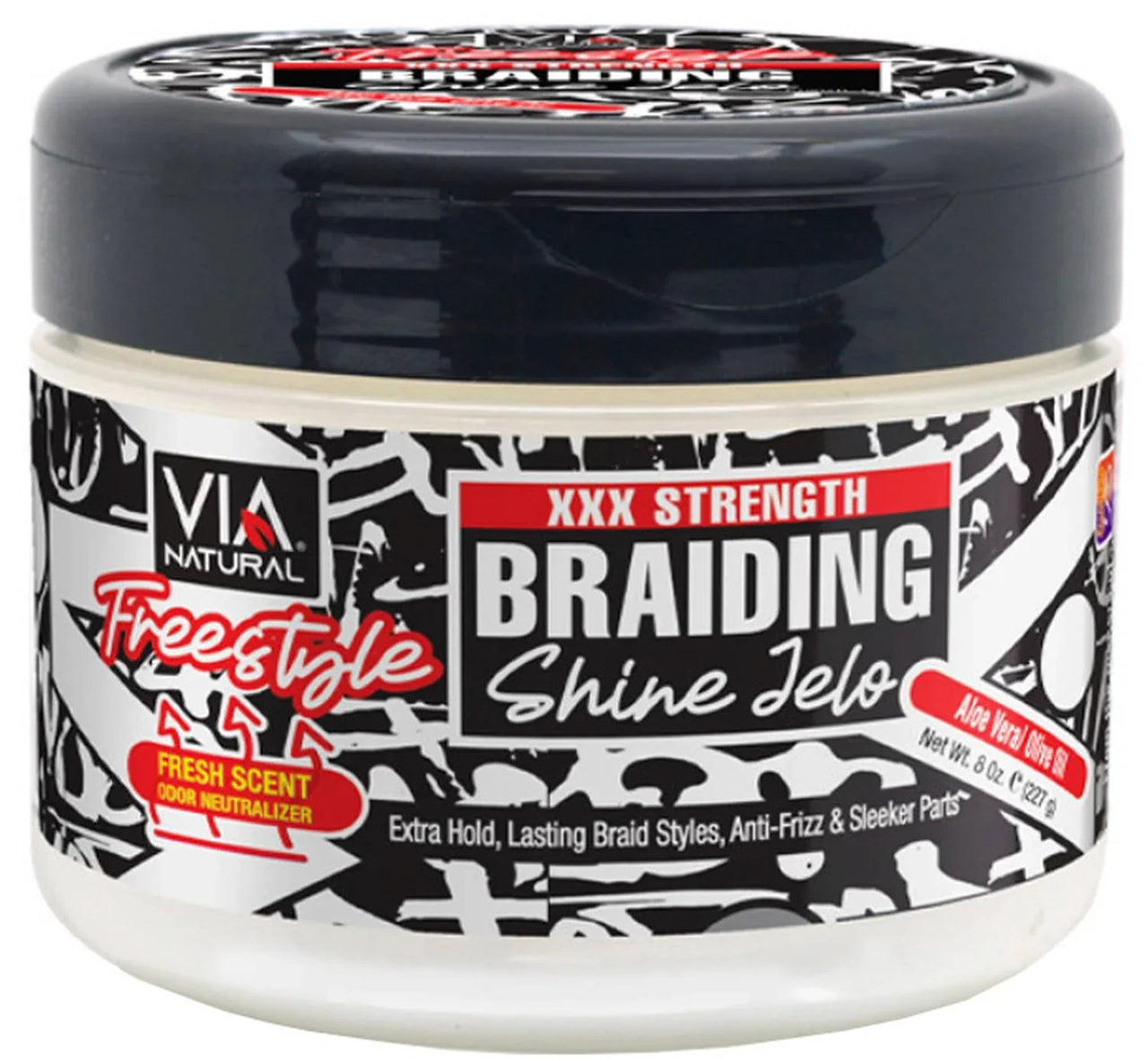 VIA Natural Freestyle Braiding Shine Jelo XXX Strength Aloe Vera 8 Oz - Elevate Styles