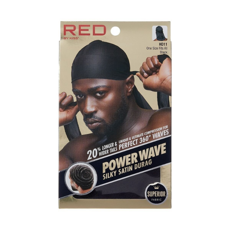 Kiss - Red Power Wave Silky Durag Black HD11 - Elevate Styles