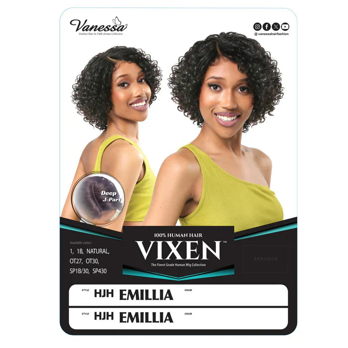 Vanessa Vixen HJH Emillia 100% Human Hair Wig – Deep J-Part Short Curly Bob Styler_OT27