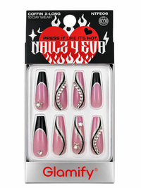 Thumbnail for Glamify Press It Like It’s Hot Press On Nails Coffin X Long Black Tip Rhinestone Design NTFE06 - Elevate Styles