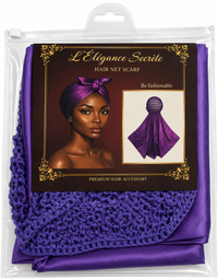 Thumbnail for L'Élégance Secrète Premium Hair Net Scarf – Satin Hair Wrap with Stretch Crochet Hair Net – Purple HN004