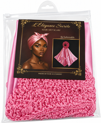 Thumbnail for L'Élégance Secrète Premium Hair Net Scarf – Satin Head Wrap with Stretch Crochet Hair Net – Pink HN003