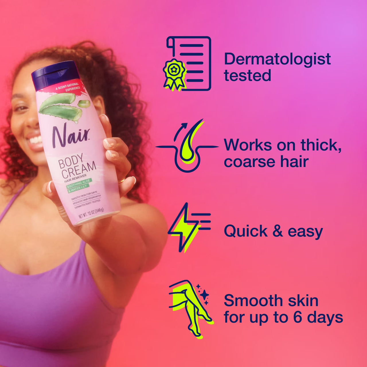 Nair Body Cream Hair Remover Soothing Aloe & Water Lily Net Wt. 7.9 oz. / 224 g