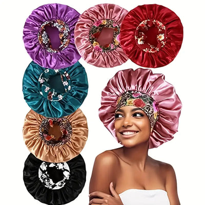 Blossom Dreams: Extra Large Satin Bonnets for Women with Wide Elastic Bands – Perfect for Sleeping, Braiding, and Curly Hair - Elevate Styles