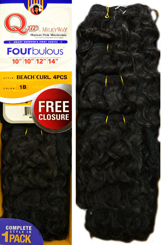 Que by Milky Way: Fourbulous Beach Curl 4PCS - 100% HUMAN HAIR - Elevate Styles