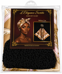 Thumbnail for L'Élégance Secrète Hair Net Scarf – Satin Head Wrap with Built-In Stretch Hair Net | Champagne & Blush Chain Print HN020