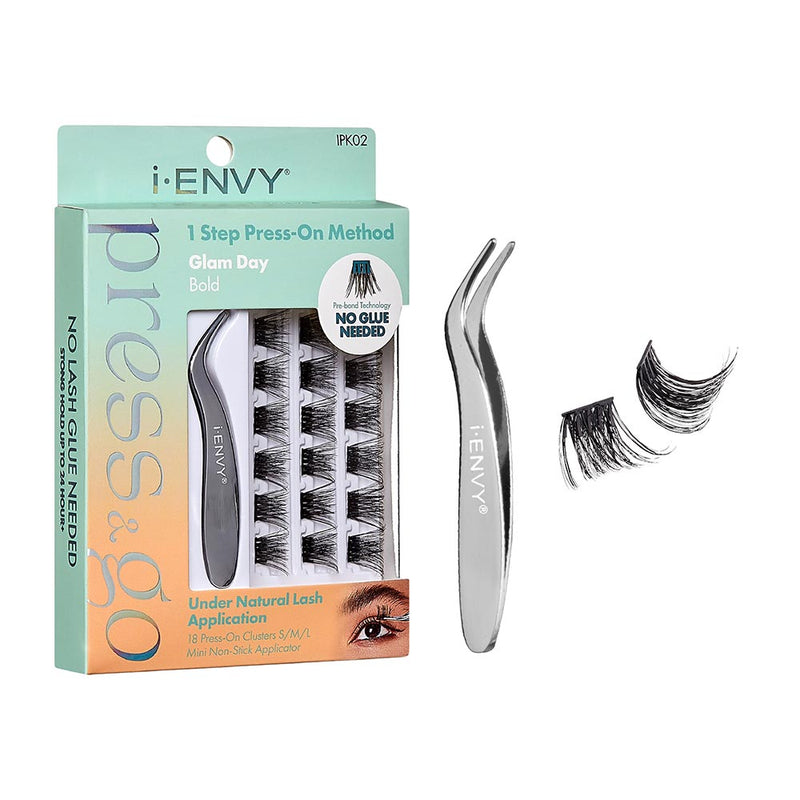 I Envy By Kiss Press & Go Press On Cluster Lashes All-in-One Kit Glam Day IPK02 - Elevate Styles