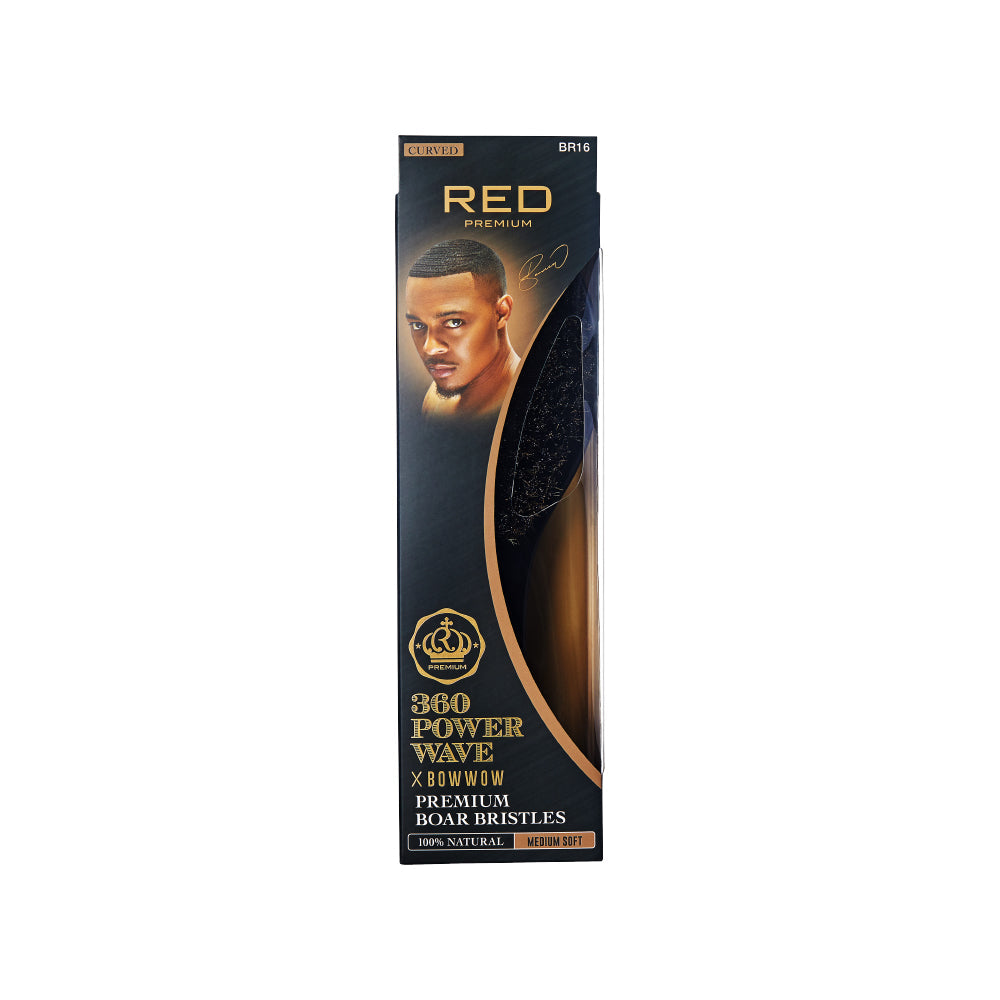 Red Premium 360 Power Wave Curved Brush x Bow Wow – Medium Soft Boar Bristles (BR16) - Elevate Styles