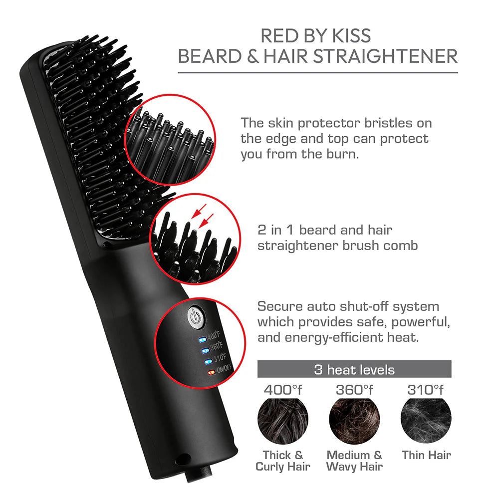 RED by Kiss Premium Beard Straightener Styling Comb
