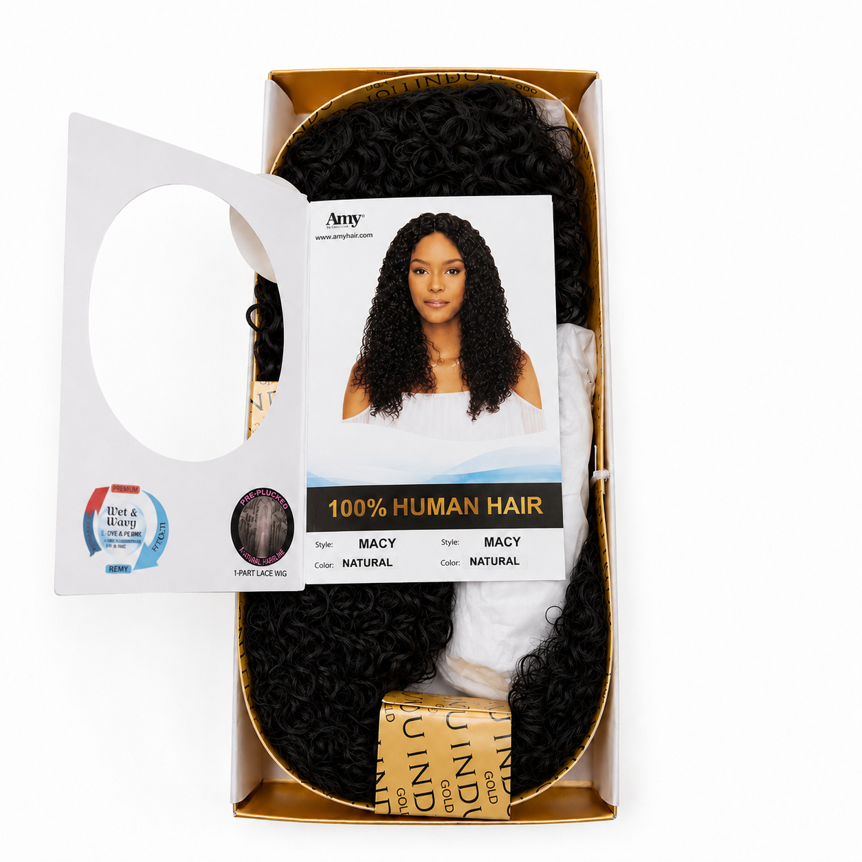 Amy Aviance 100% Human Hair Wet & Wavy I-Part Lace Wig  Macy – Natural