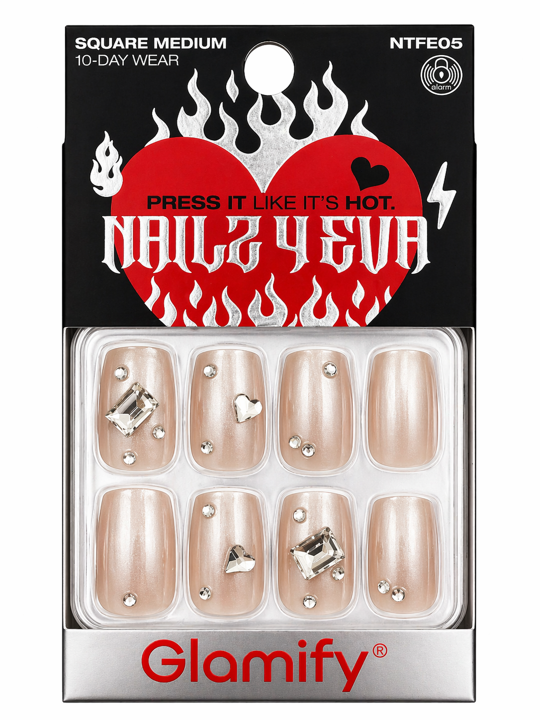 Glamify Press On Nails Square Medium Nude Pearl Rhinestone Design NTFE05 - Elevate Styles