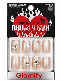 Thumbnail for Glamify Press On Nails Square Medium Nude Pearl Rhinestone Design NTFE05 - Elevate Styles