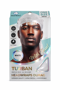 Thumbnail for Dream World Deluxe Luxury Turban Headwraps Durag in White DRE018A - Elevate Styles