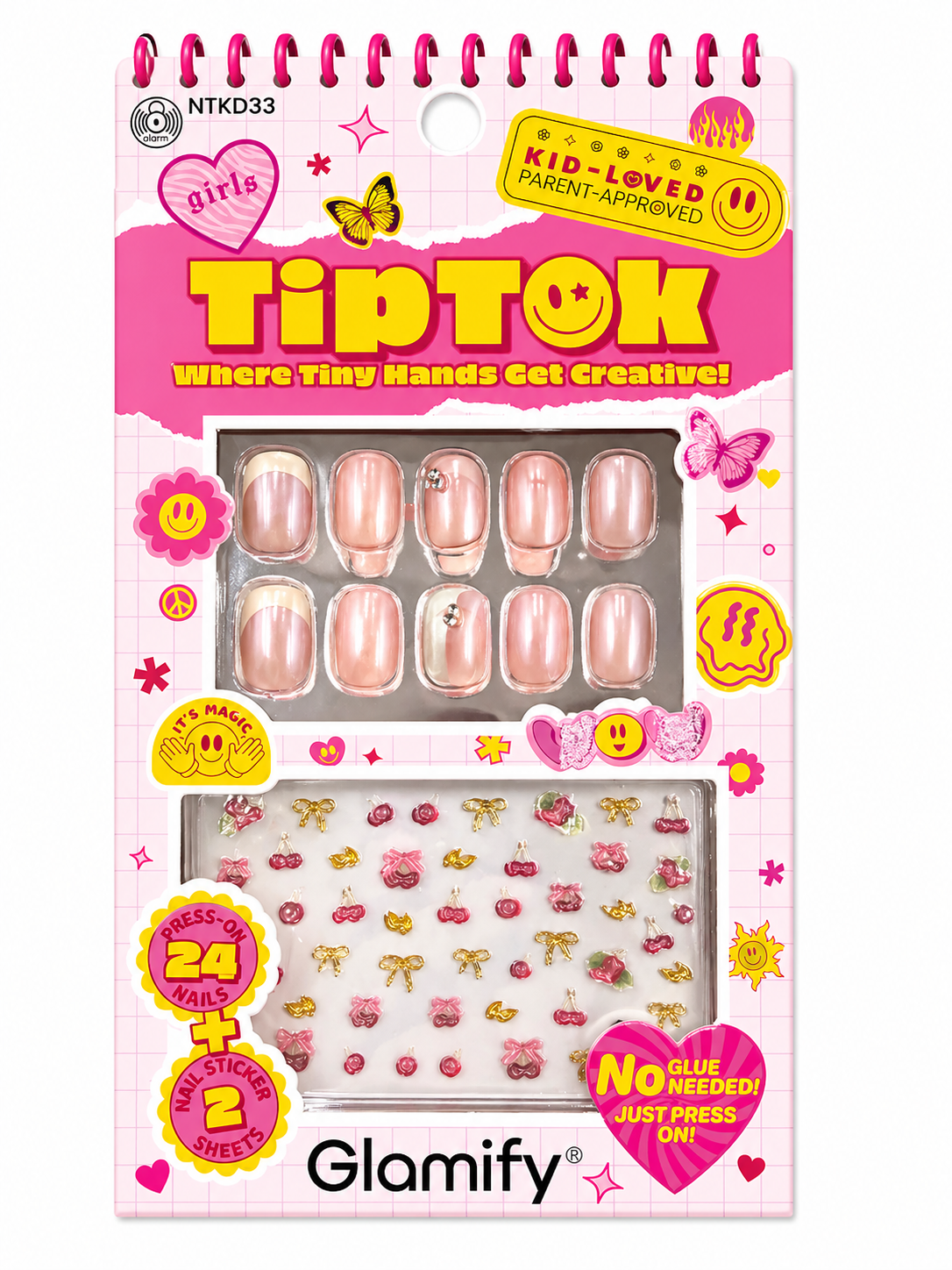 Glamify TipTok Kids Press On Nails Set with Nail Stickers No Glue Needed 24 Nails NTKD33 - Elevate Styles
