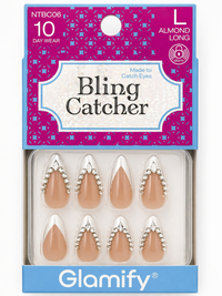 Thumbnail for Glamify Bling Catcher Press On Nails Almond Long Nude Silver Crystal Accent NTBC06 - Elevate Styles