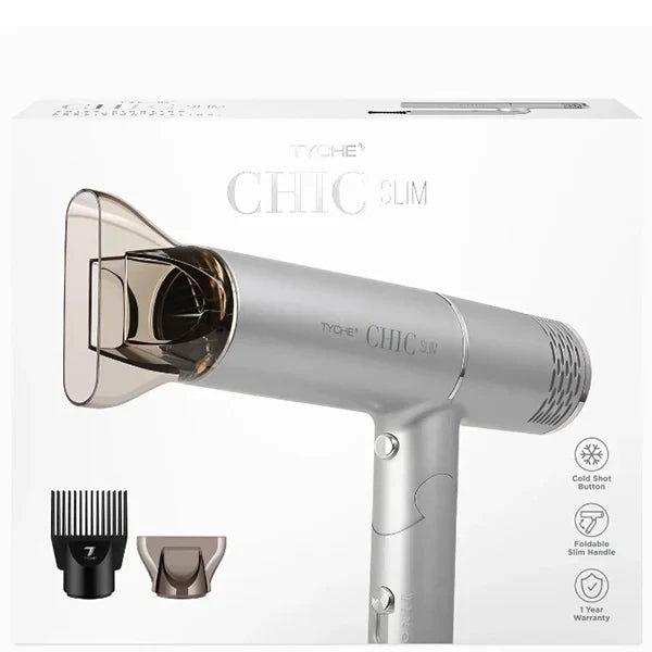 Tyche CHIC Slim Foldable Hair Dryer Silver Elevate Styles