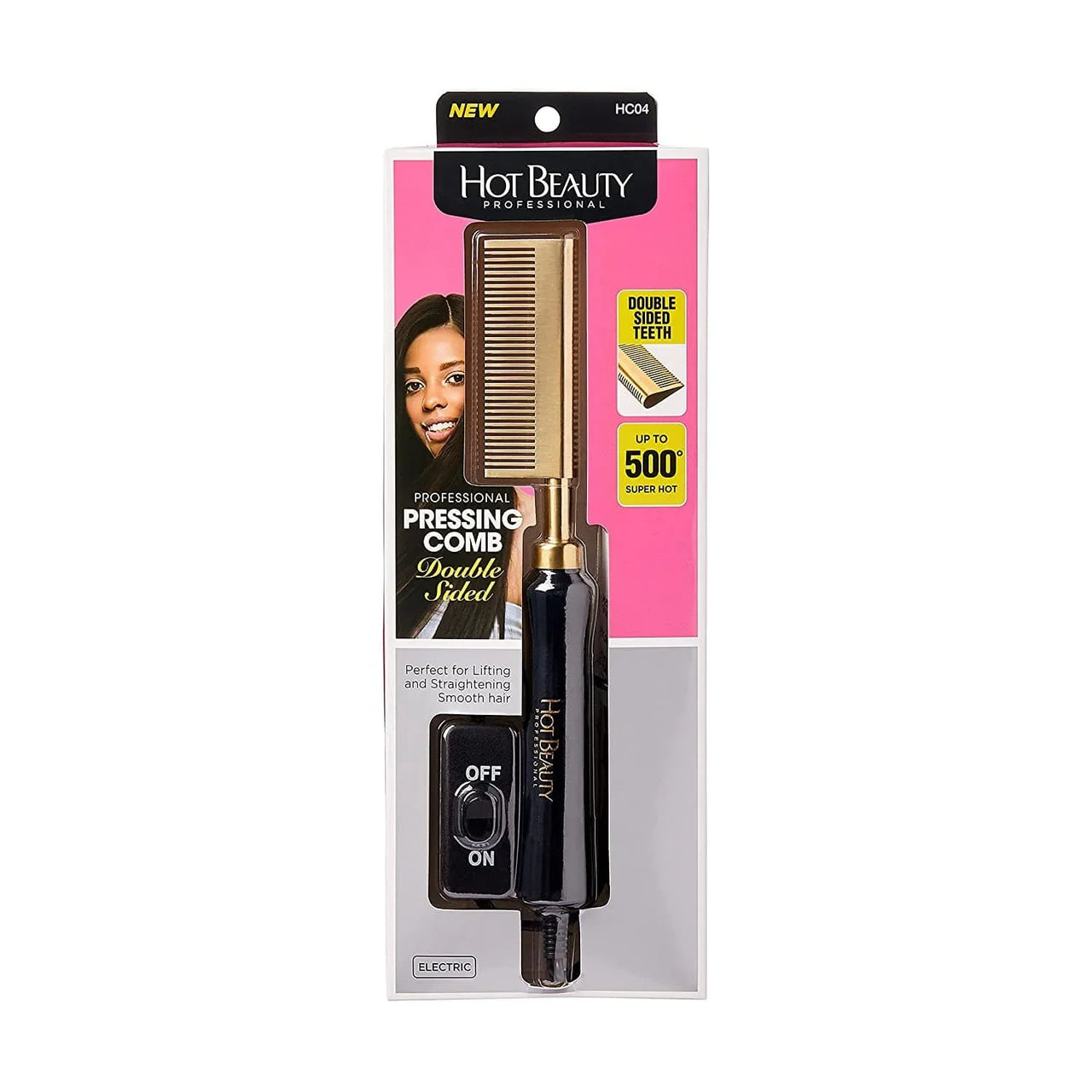 Hot Beauty Professional Electric Straightening Comb – Double Sided Gold Plated Teeth – Up to 500°F HC04 - Elevate Styles