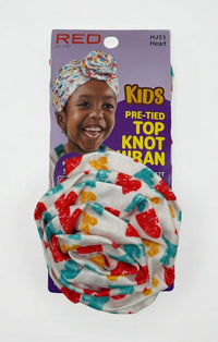 Thumbnail for Red by Kiss Kids Pre-Tied Top Knot Turban - Heart Pattern (HJ51)