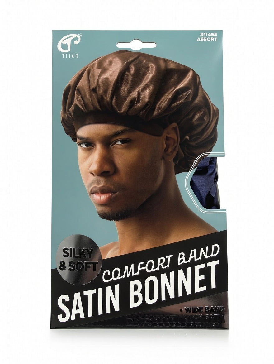 Titan Comfort Band Satin Bonnet - Silky Soft Wide Band, Brown #11455 ASSORT