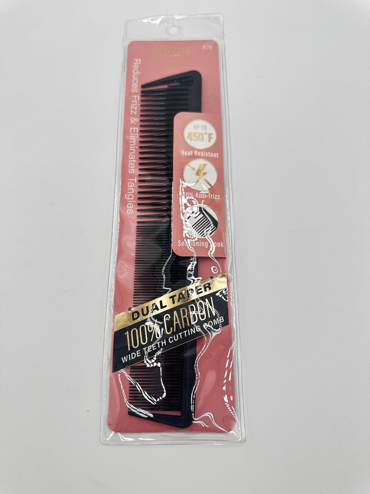 Annie 100% Carbon Wide Teeth Cutting Comb Dual Taper 178 - Elevate Styles