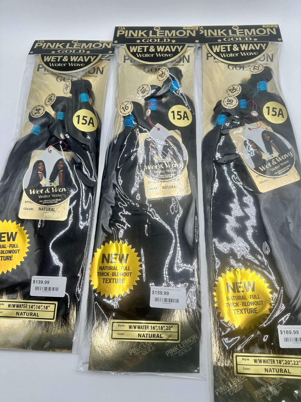 Pink Lemon Gold 15A Wet and Wavy Water Wave Weaving Hair Natural Thick Blowout Texture Water – Multi Length Pack