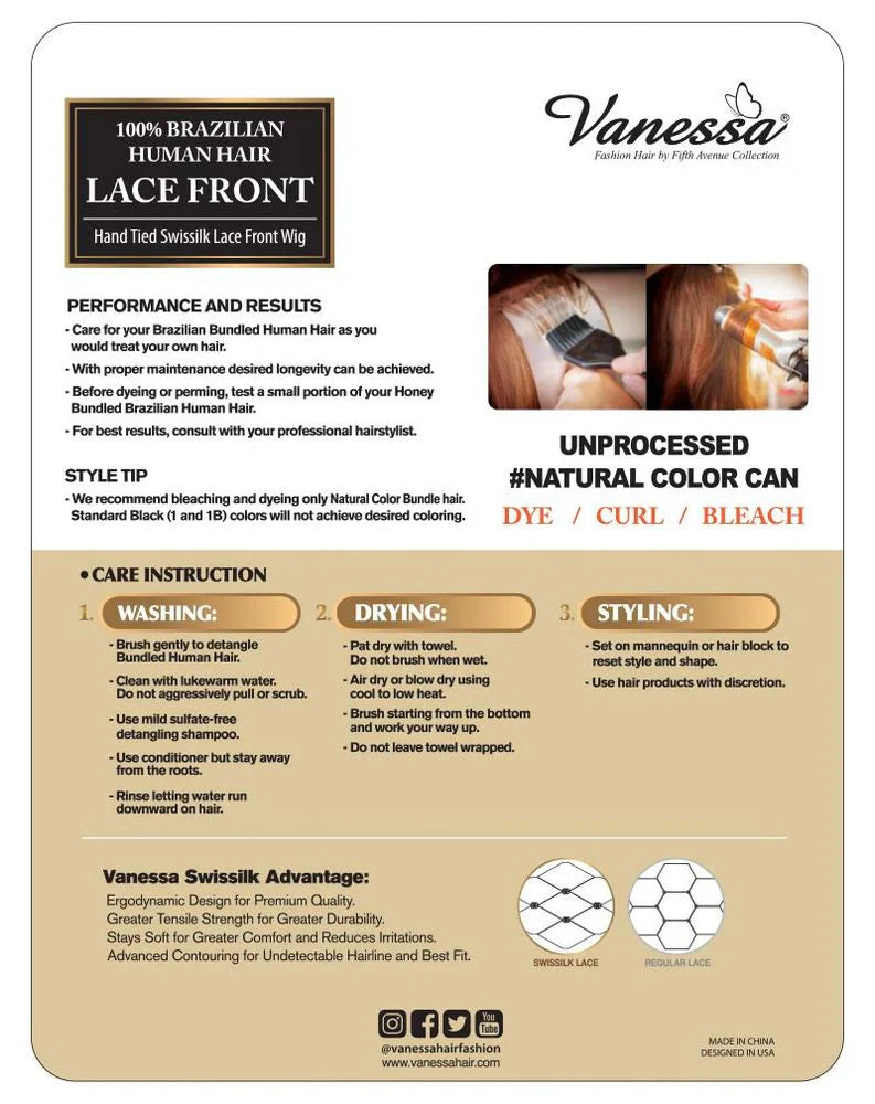 TMH35 S28-30 100% Brazilian Human Hair Lace Front Wig by Vanessa