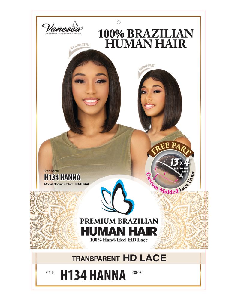 Vanessa H134 Hanna Premium Brazilian 100% Human Hair HD Lace Front Wig – 13" x 4" Free Part Custom Molded Sleek Bob