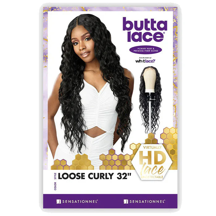 Sensationnel Butta Lace Human Hair Blend HD 5 Inch Deep Part Wig Loose Curly 32 LDHBLC32
