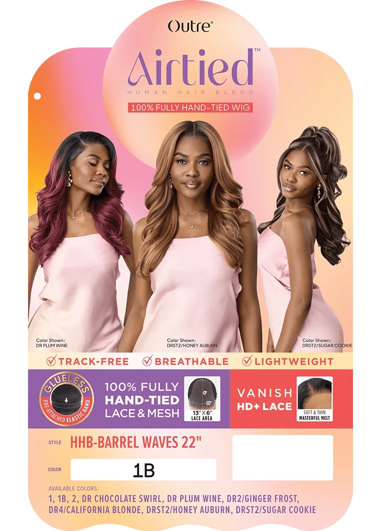 Outre Airtied Human Hair Blend 100% Fully Hand-Tied Wig HHB Barrel Waves 22" QLHBFHBW22
