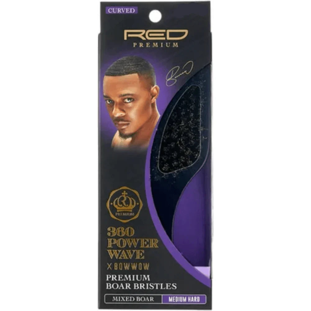 Red Premium 360 Power Wave Curved Brush x Bow Wow – Medium Hard Bristles (BR24) - Elevate Styles