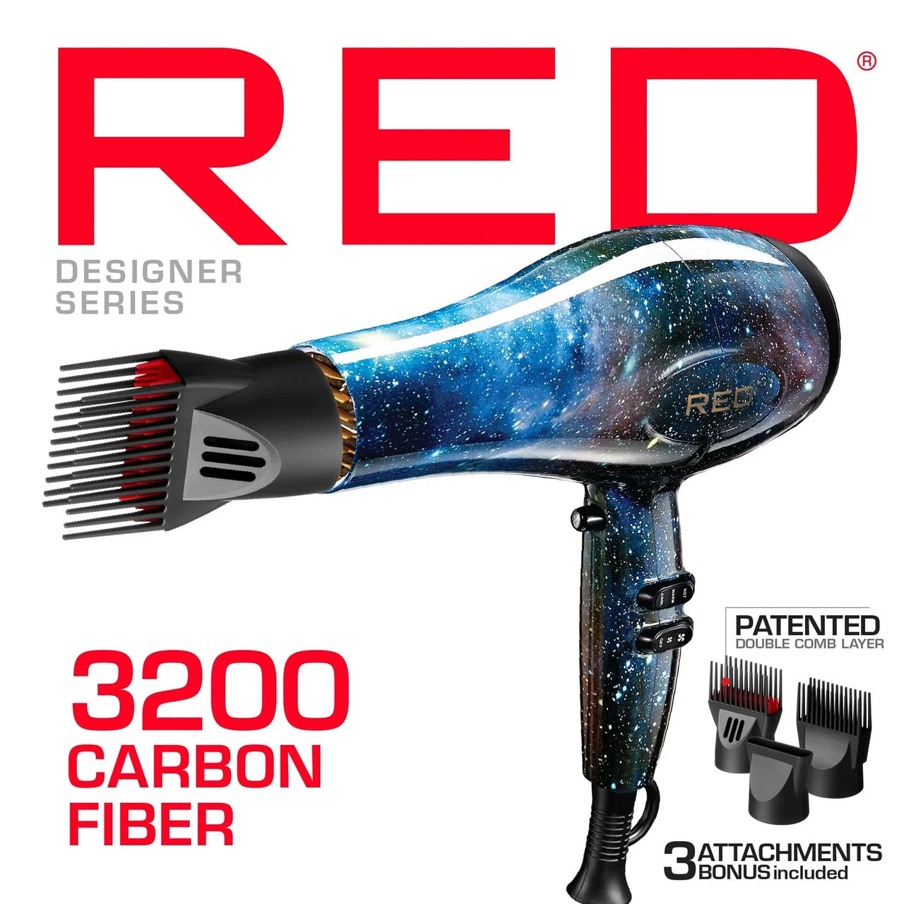 RED Designer Series 3200 Carbon Fiber Hair Dryer with Attachments BD30 - Elevate Styles