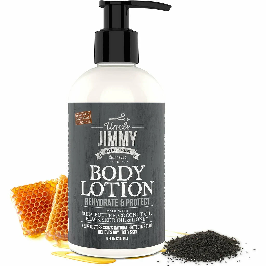 Uncle Jimmy Rehydrate & Protect Body Lotion with Shea Butter, Coconut Oil, Black Seed Oil & Honey – 8 oz