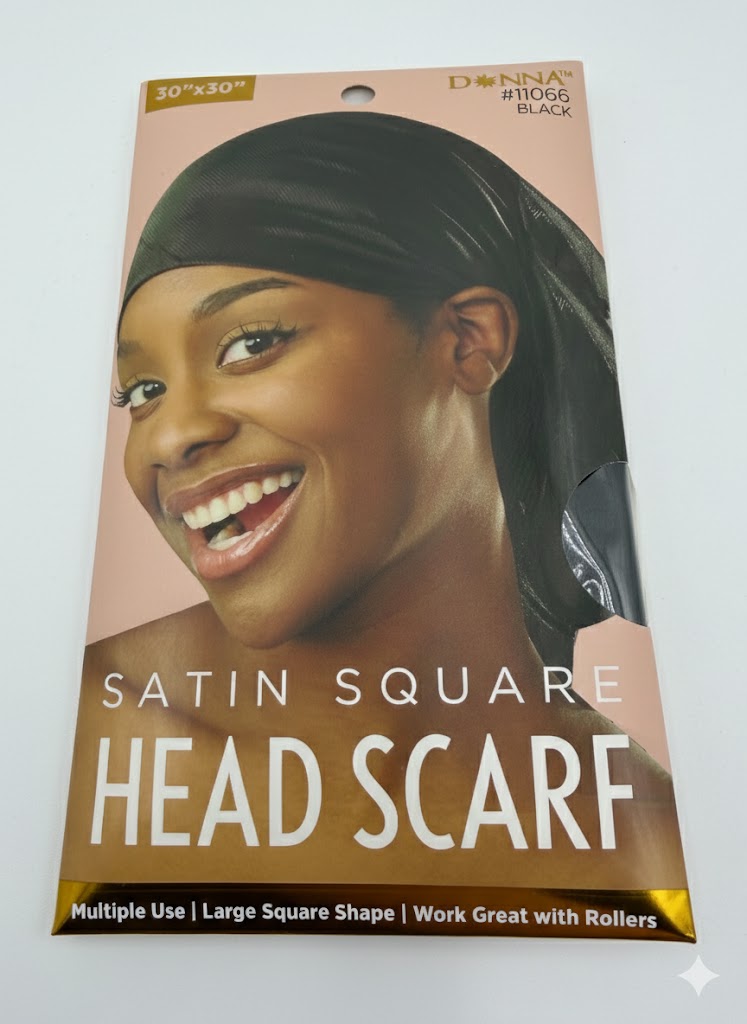 Donna Satin Square Head Scarf - Black 11066