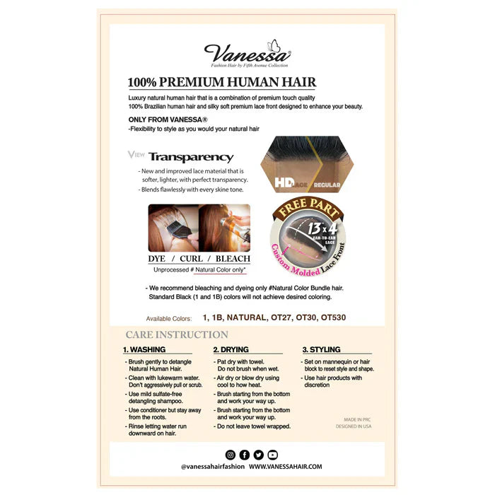 Vanessa Premium Brazilian Glueless Human Hair H134 TEMMA 13x4 HD Lace Front Wig