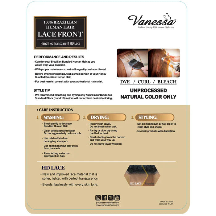 Vanessa TJH Nessy 100% Brazilian Human Hair Lace Front Wig