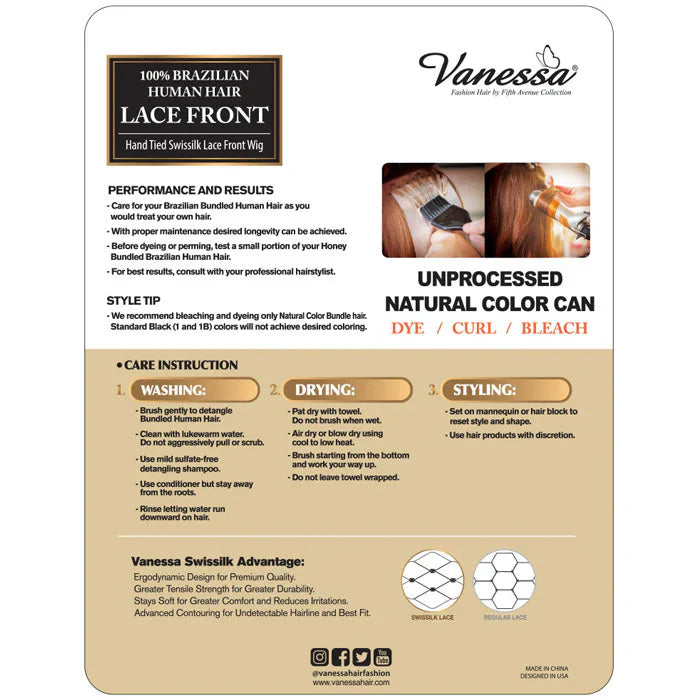 TMH RENY Unprocessed 100% Brazilian Human Hair Lace Front Wig by Vanessa