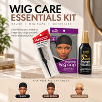 Thumbnail for Wig Care Essentials Kit with RED wig brush, Ms. Remi stocking wig cap and Ebin 5 Second Detangler, wig cap colors Black, Dark Brown and Natural Beige